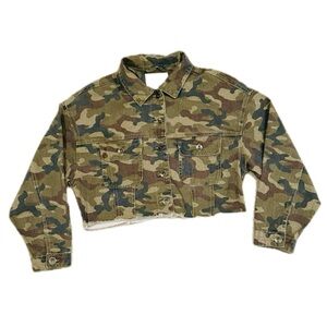👖🪖 COTTON ON 91 Modern Camo Cropped Urban‎ Utility Street Denim Jacket | Sz 4